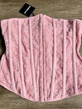 New Charlotte Russe lace corset top blush pink steel boned bustier L